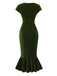 Green 1930s Button V-Neck Velvet Fishtail Dress