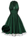 Green 1950s Christmas Halter Polka Dots Mesh Dress