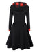 Orange 1950s Plaids Hooded Patchwork Dress