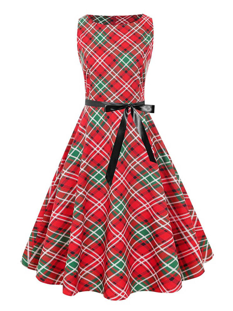 Red 1950s Plaid Sleeveless Dress