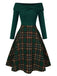 Red 1950s Christmas Off Shoulder Tartan Dress
