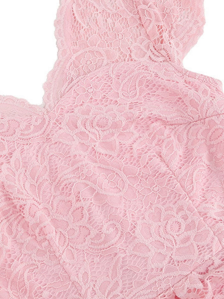 1950s Solid V-Neck Sleeveless Lace Dress