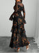 Black 1930s Floral Mesh Ruffle Maxi Dress