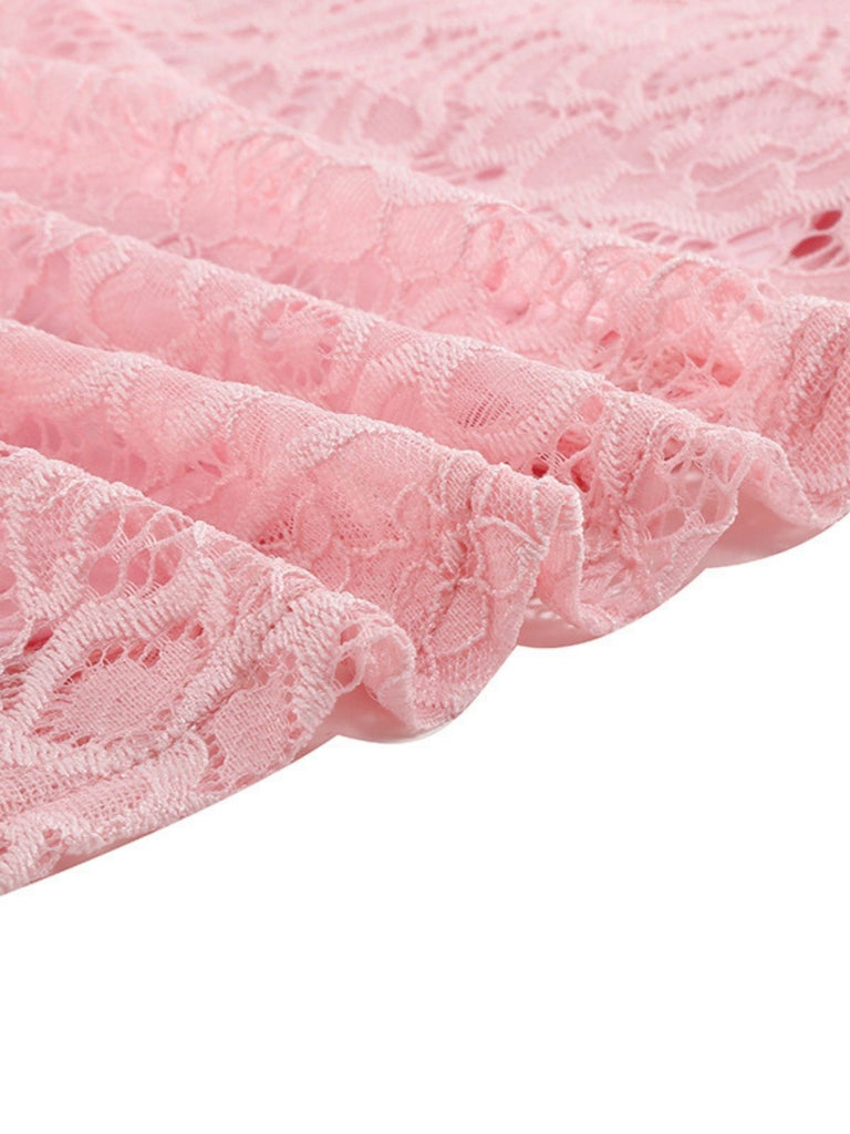 1950s Solid V-Neck Sleeveless Lace Dress