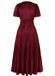 1930s Velvet Solid Short Sleeve Maxi Dress
