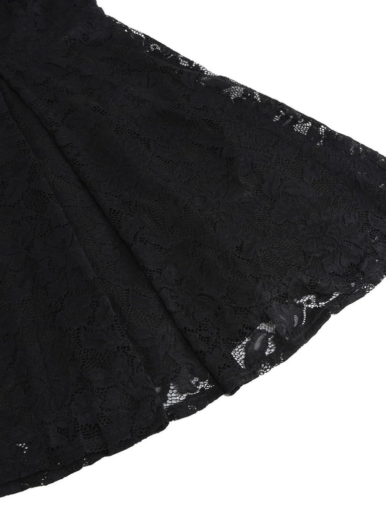 1950s Solid V-Neck Sleeveless Lace Dress