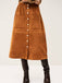 Brown 1960s Corduroy Button Front Pocket Midi Skirt