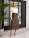 Brown 1980s Leather High-Waist Midi Skirt