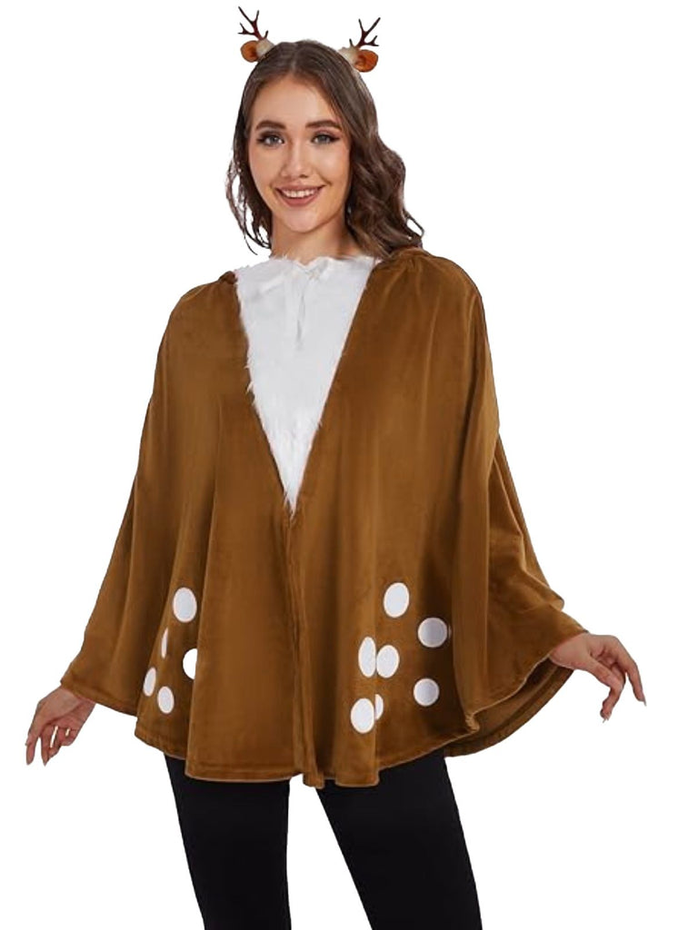 Brown 1940s Christmas Forest Deer Cape