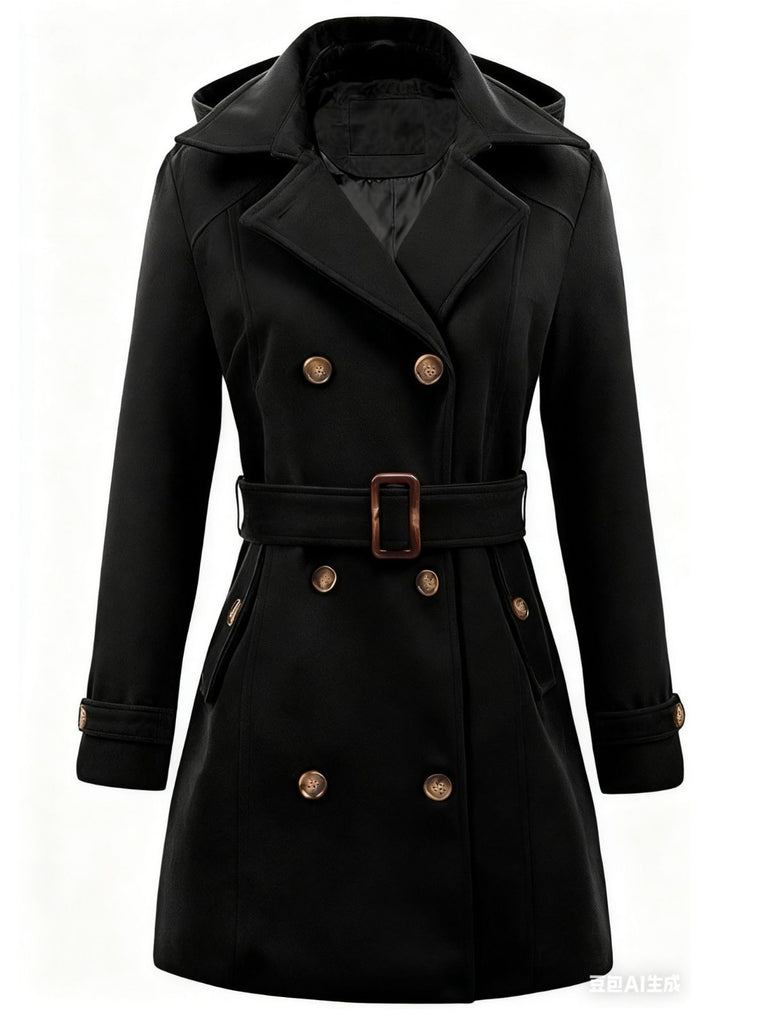 1970s Double-Breasted Faux Wool Hood Coat