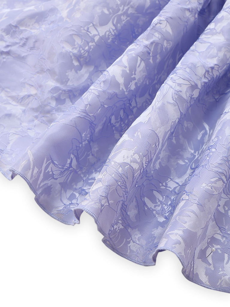 Blue 1970s Halter Jacquard Pleated Mini Dress