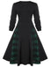 1950s Plaid Patchwork Gothic Pleated Dress