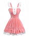 Pink 1970s Christmas Velvet Ruffle Bunny Girl Dress Set