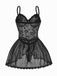 Black 1970s Rose Sheer Lace Suspender Babydoll Nightdress