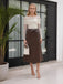 Brown 1980s Leather High-Waist Midi Skirt
