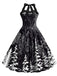 Black 1950s Christmas Halter Swing Dress