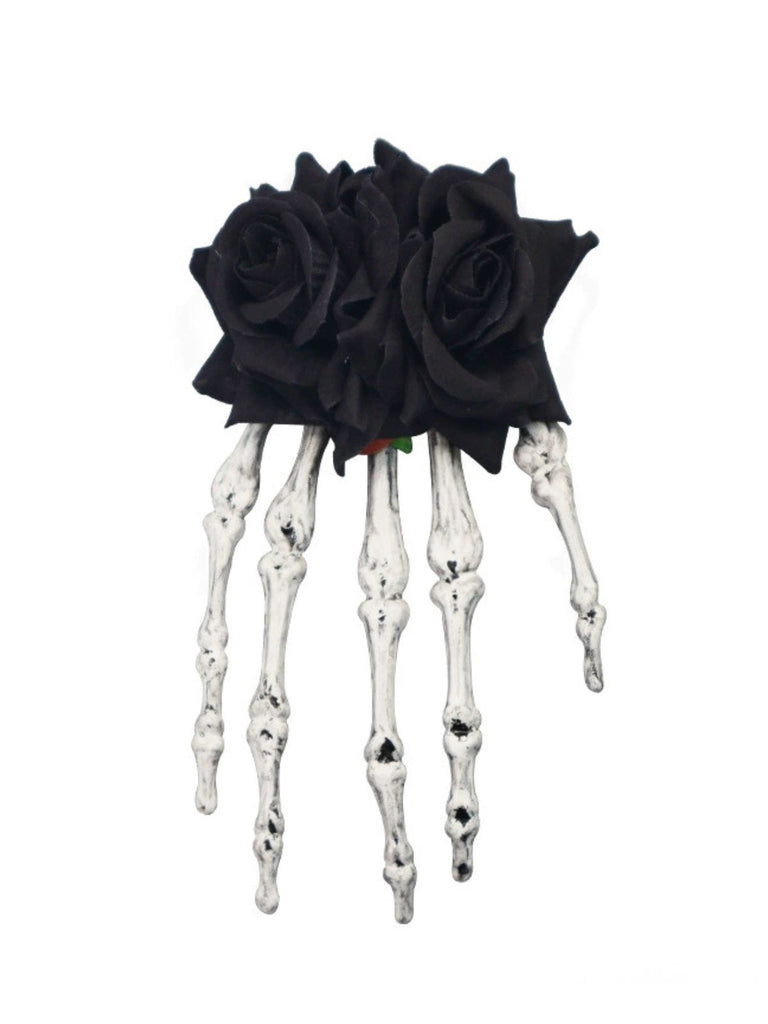 Black Halloween Rose Skeleton Hand Hair Clip