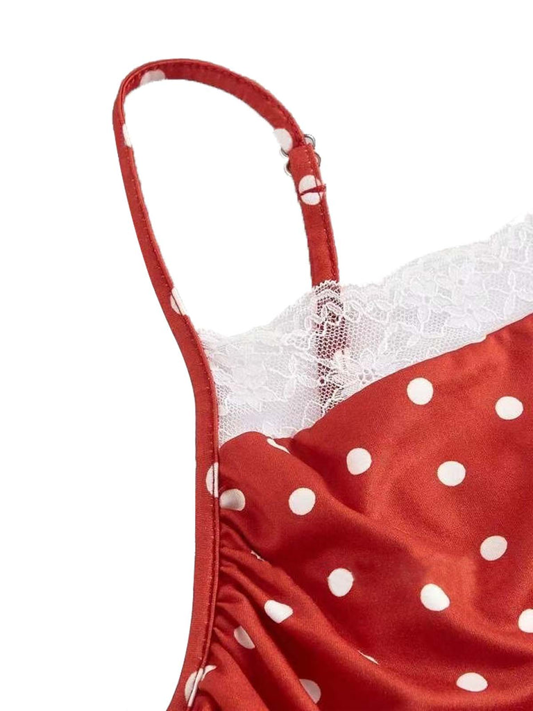 1950s Lace Paneled Polka Dot Dress