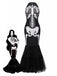 Black & White 1930s Halter Skull Mesh Fishtail Dress