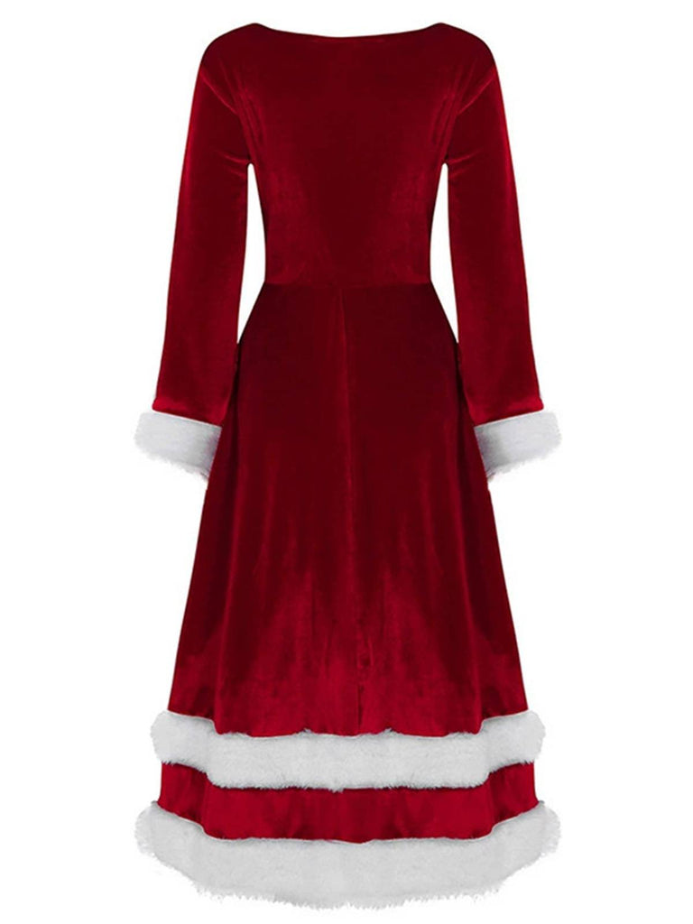 1940s Christmas Santa Faux Fur Trim Velvet Dress