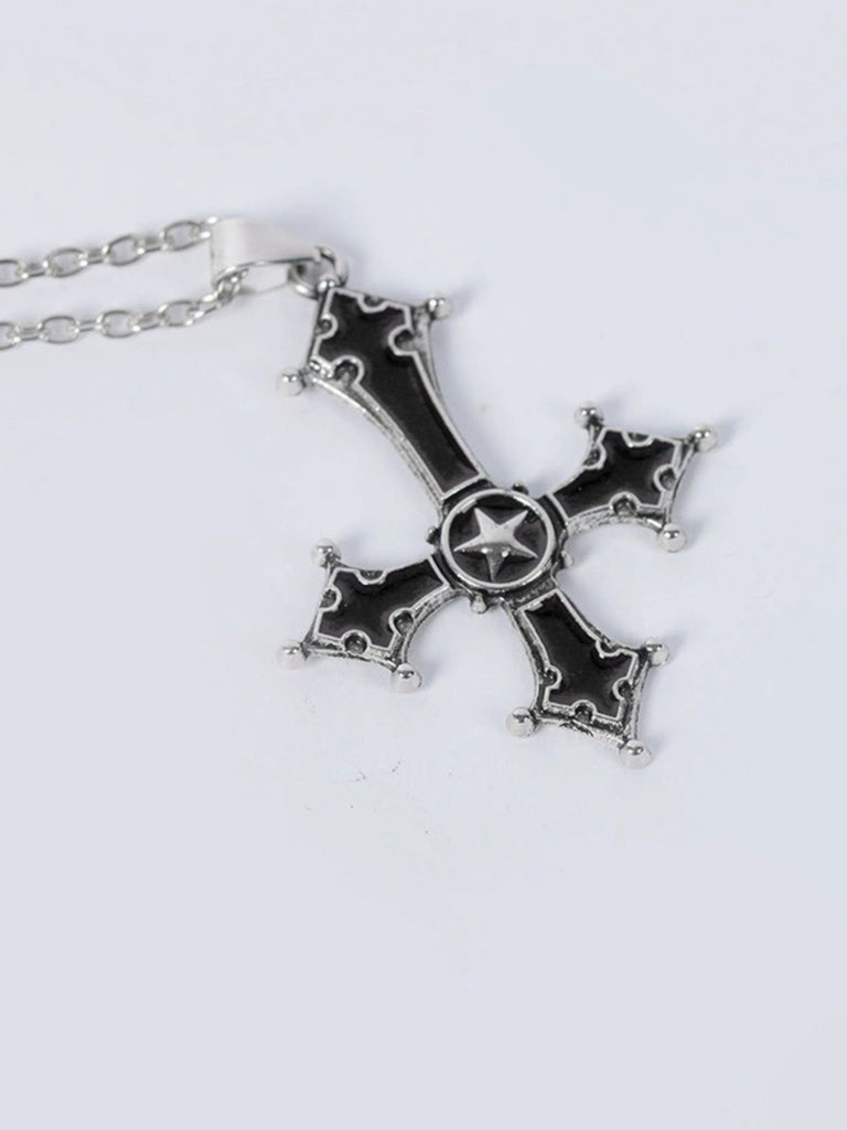 Black 1940s Nun-Style Cross Necklace Dress