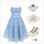 Sky Blue 1950s Strap Polka Dot Swing Dress