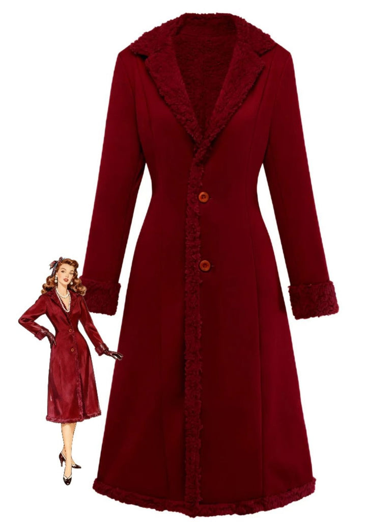 1930s Solid Lapel Button Suedette Mid-Length Coat