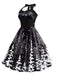 Black 1950s Christmas Halter Swing Dress