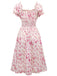 Pink 1940s V-Neck Floral Puff Sleeve Dress