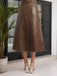 Brown 1980s Leather High-Waist Midi Skirt