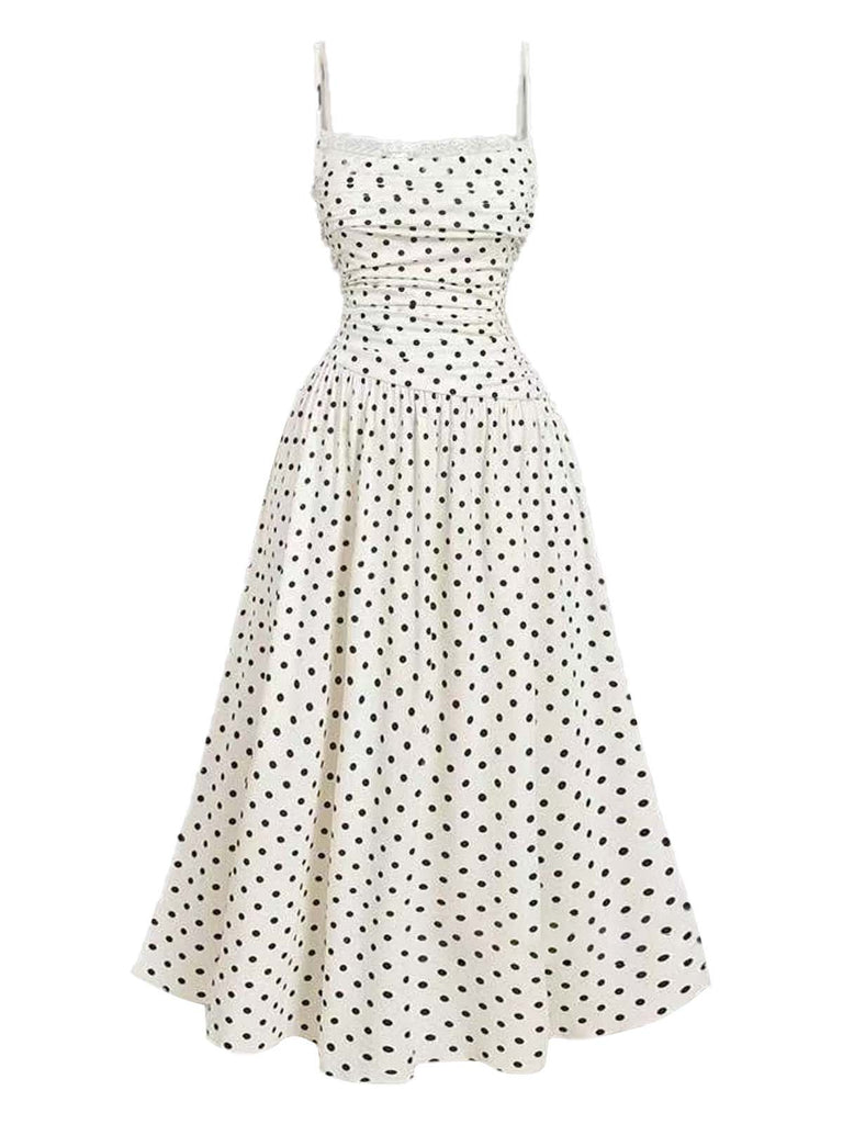1950s Lace Paneled Polka Dot Dress