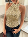Metallic 1970s Halter Sequin Sleeveless Top
