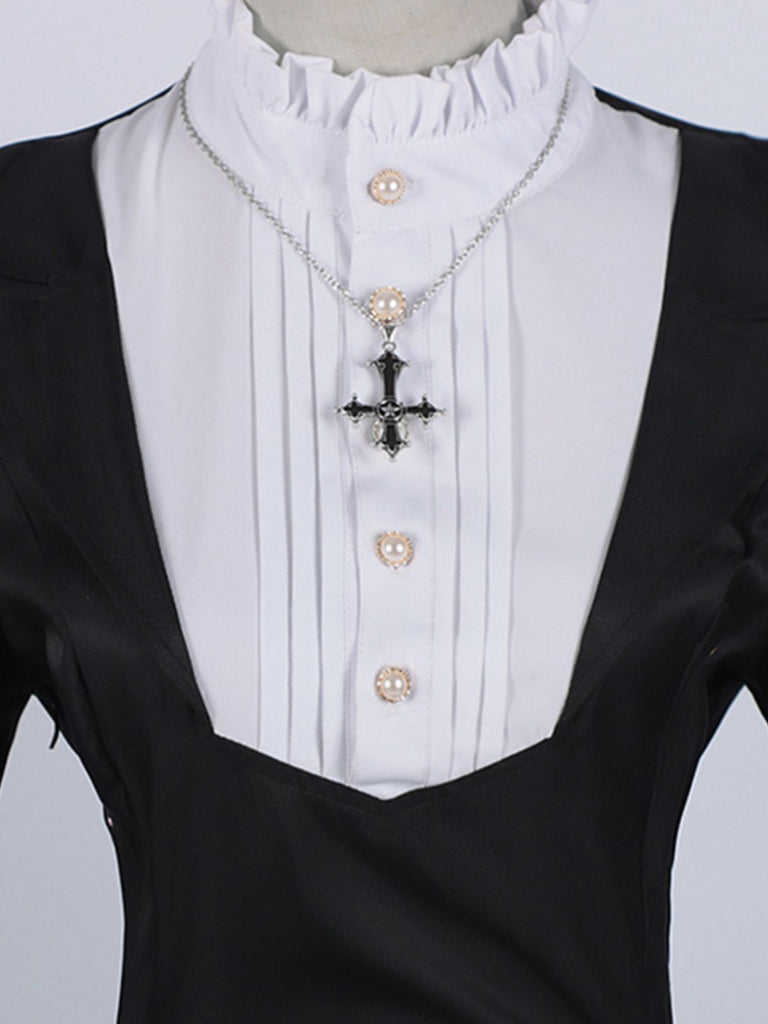 Black 1940s Nun-Style Cross Necklace Dress