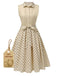 Beige 1940s Cotton Polka Dot Lapel Dress