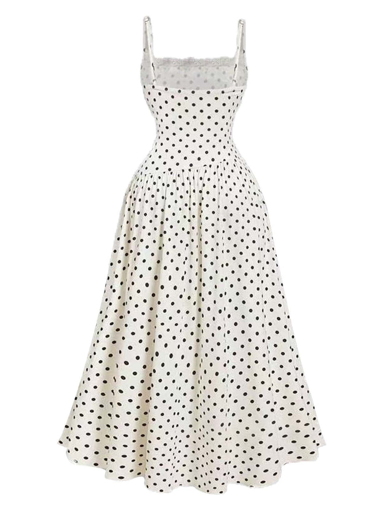 1950s Lace Paneled Polka Dot Dress