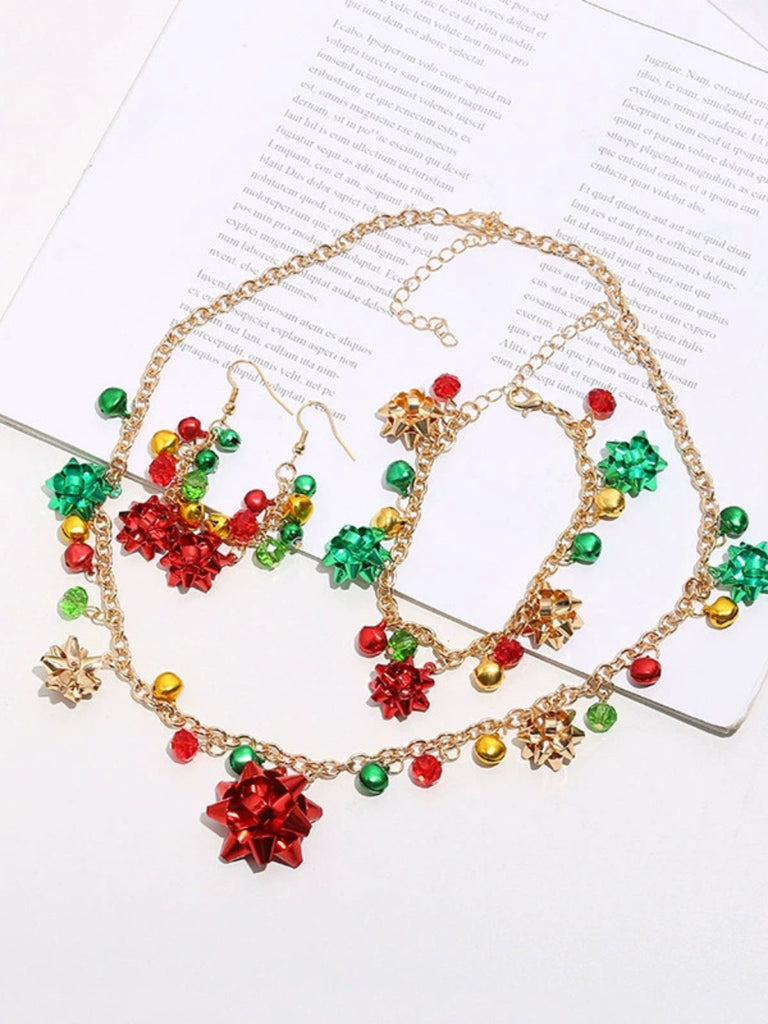 Christmas Flower Bell Necklace & Bracelet & Earring Set
