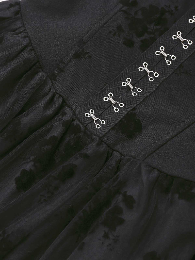 1970s Gothic Strapless Dark Bride Mesh Corset Dress