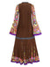 2PCS 1970s Fringe Vest & Psychedelic Hippie Costume Dress