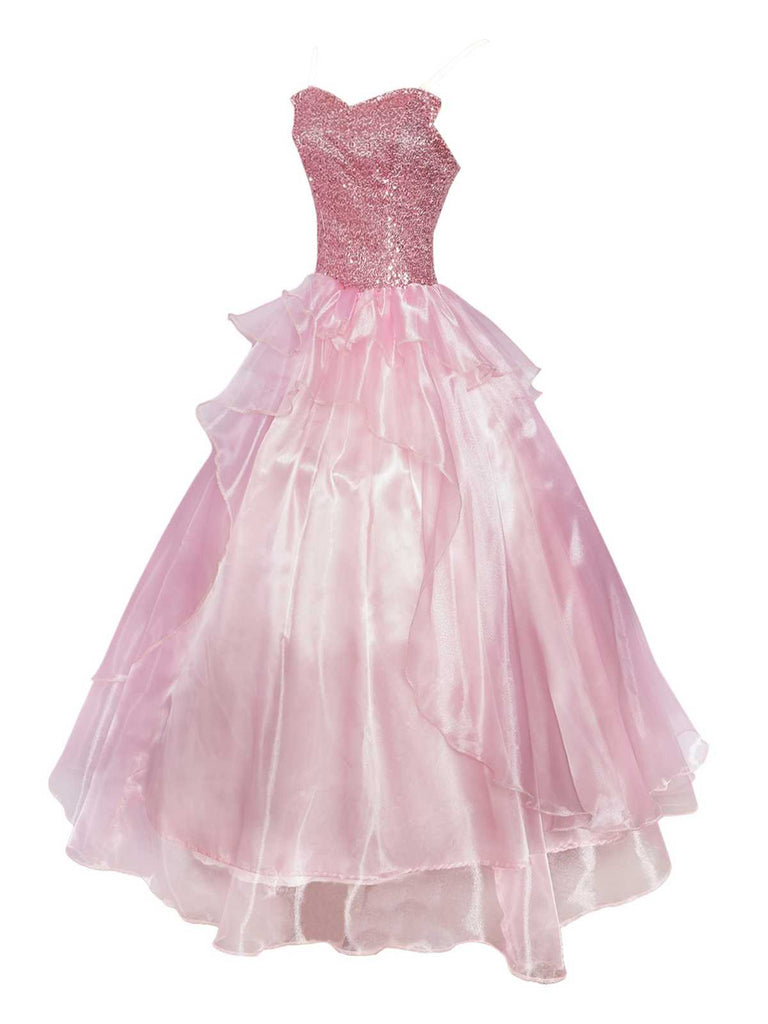 Pink 1970s Wicked Sequin Princess Layered Tulle Dress