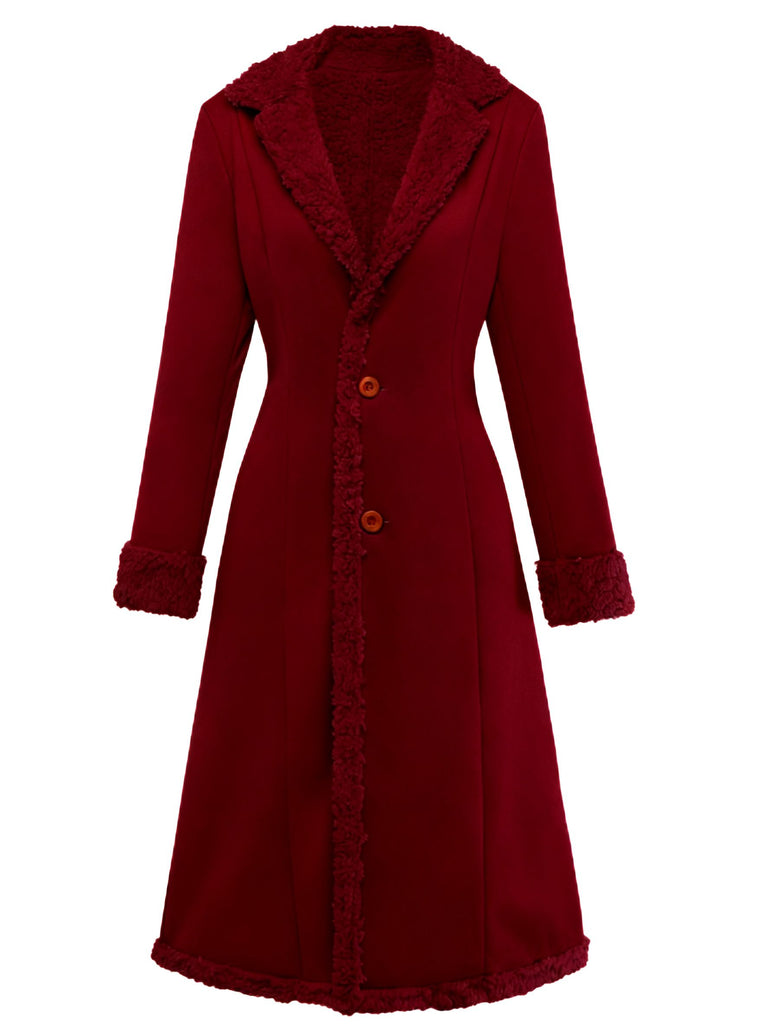 1930s Solid Lapel Button Suedette Mid-Length Coat