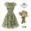 Green 1960s Oil-Painting Rose Dress
