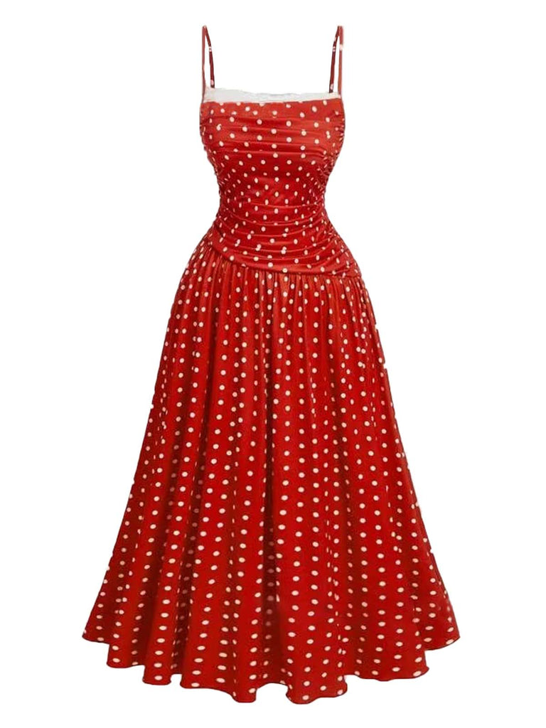 1950s Lace Paneled Polka Dot Dress