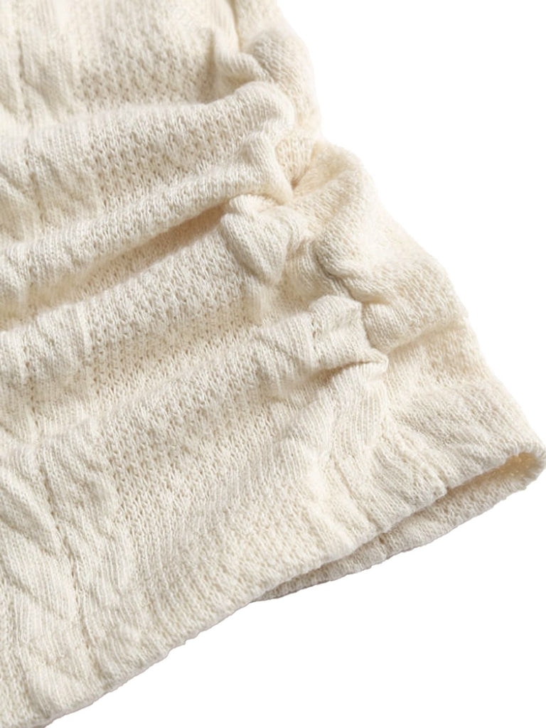 Beige 1960s Solid Faux Button Knitted Sweater