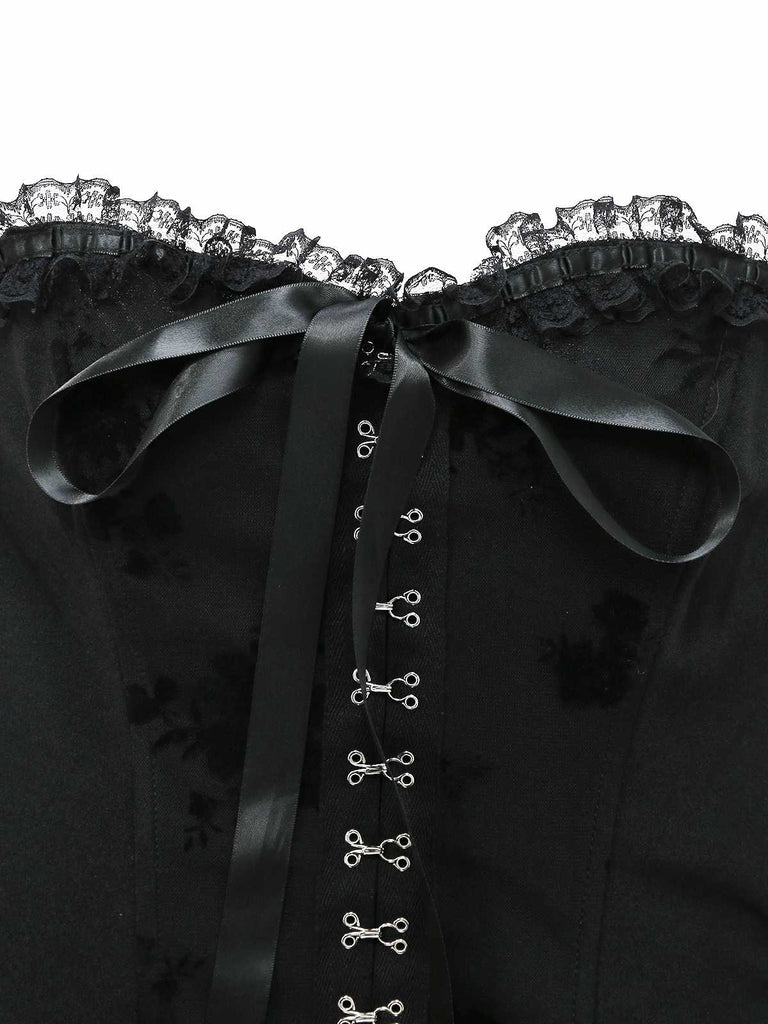 1970s Gothic Strapless Dark Bride Mesh Corset Dress