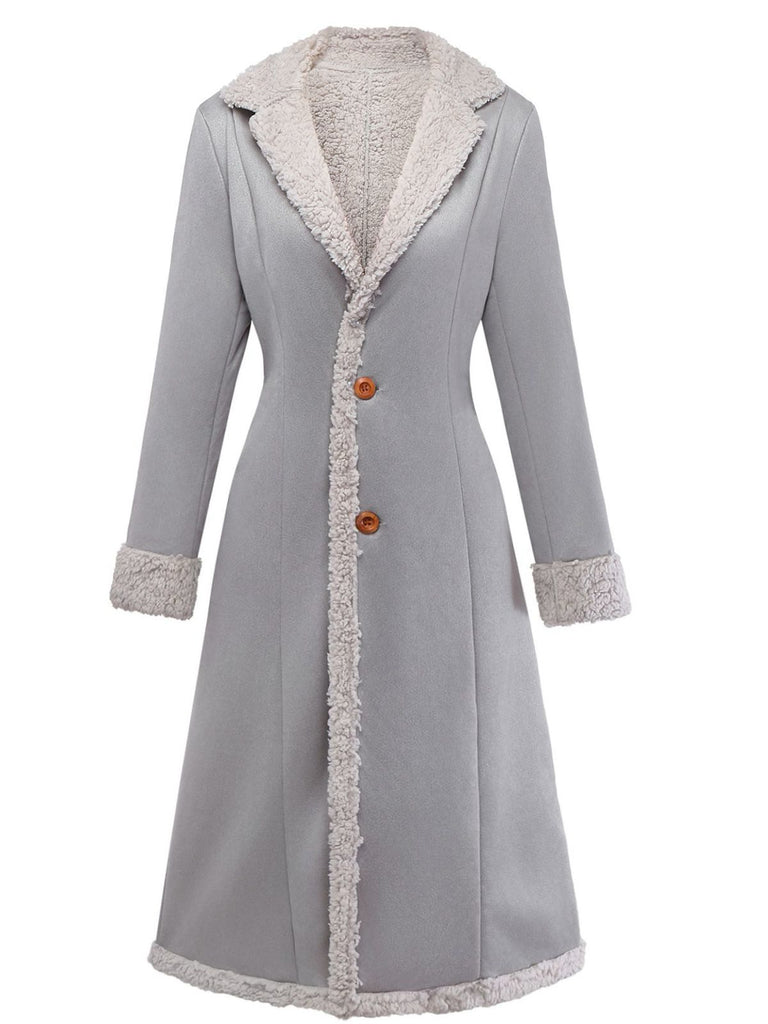 1930s Solid Lapel Button Suedette Mid-Length Coat