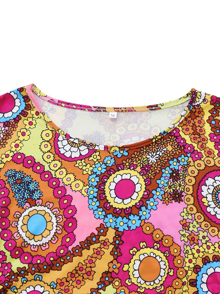 2PCS 1970s Fringe Vest & Psychedelic Hippie Costume Dress