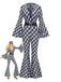 Black & White 1980s Houndstooth Bell Sleeve Jumpsuit