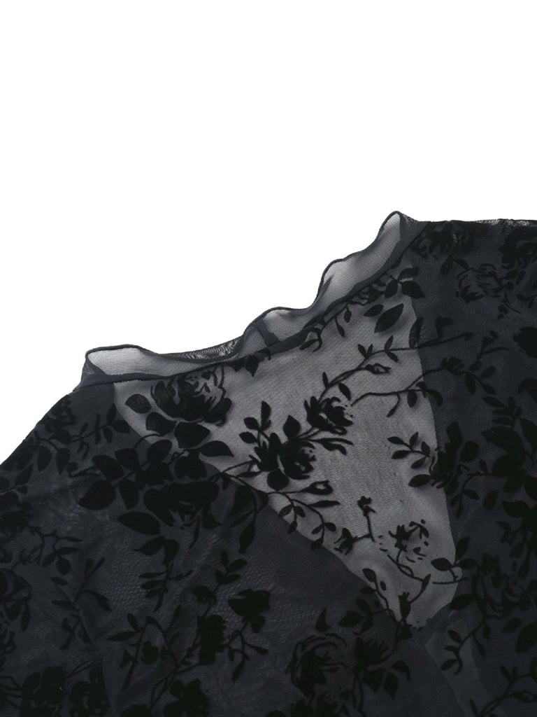 Black 1960s Water-soluble Lace Trim Sheer Blouse