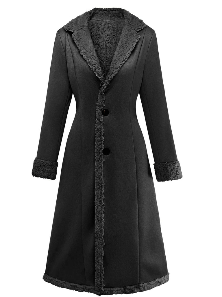 1930s Solid Lapel Button Suedette Mid-Length Coat