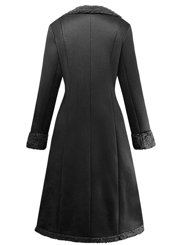 1930s Solid Lapel Button Suedette Mid-Length Coat
